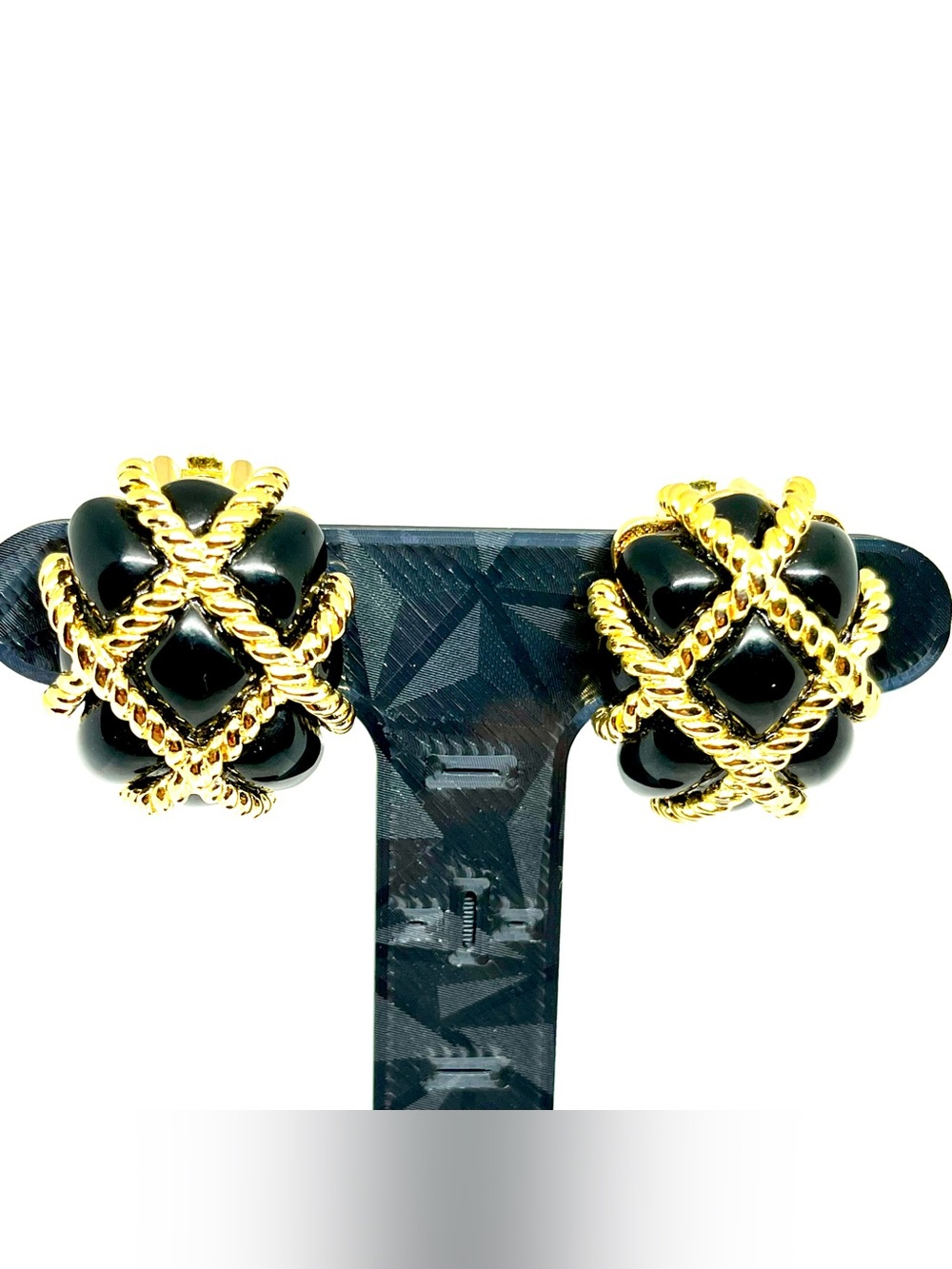 Kenneth Jay Lane Quilted Black Resin Clip On Earrings